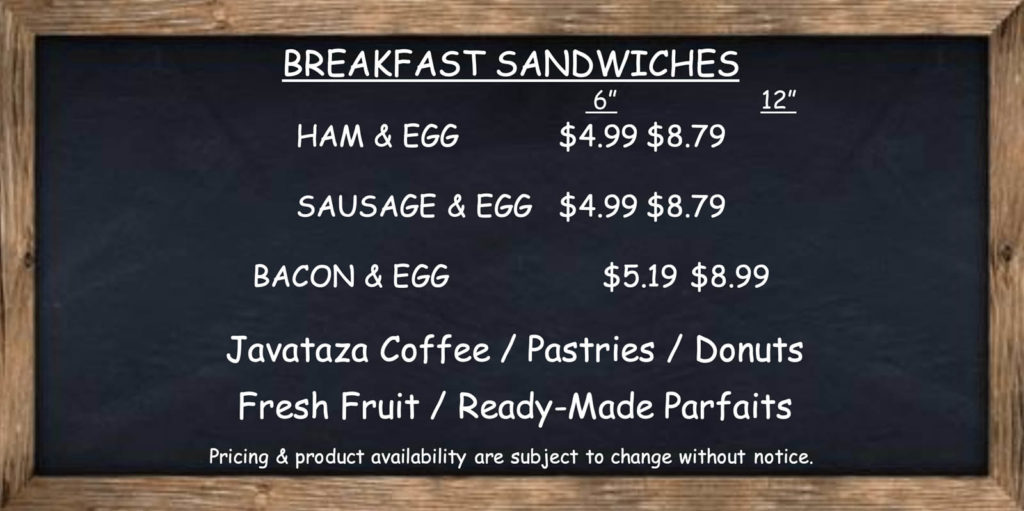 Horst sandwich co. menu